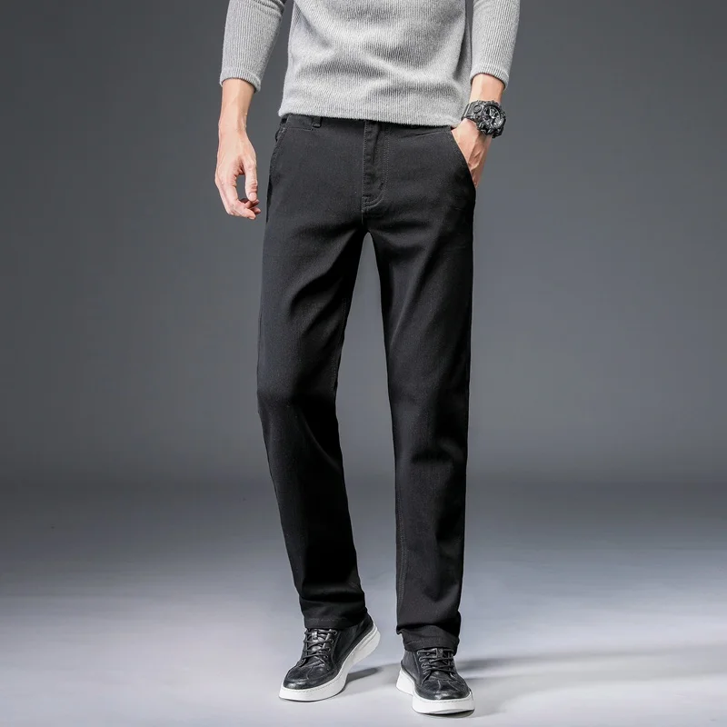 

Мужские черные джинсы, Новое поступление на зиму 2021, мужские зауженные прямые деловые брюки, обычные джинсы