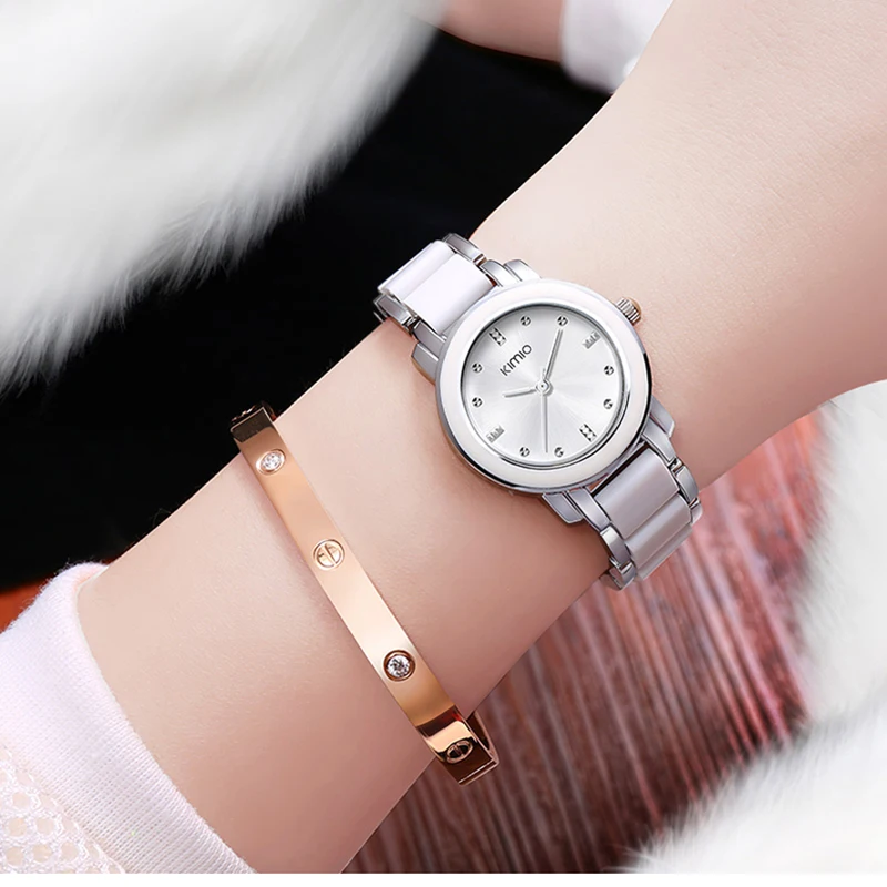Женские кварцевые часы Kimio браслет из нержавеющей стали с подарочной коробкой -