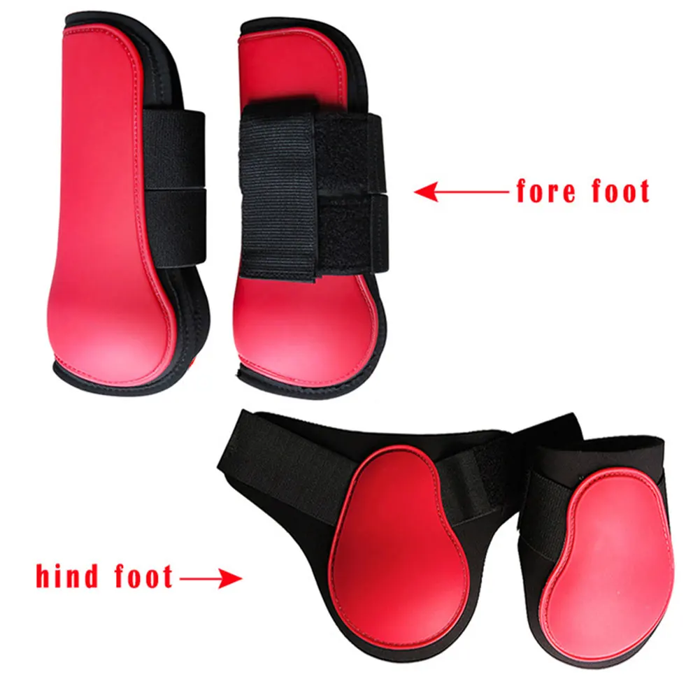 

4pcs Front Hind Anti Scratching Riding Horse Leg Boots Protective Sports PU Shell Running Training Adjustable Band Jumping