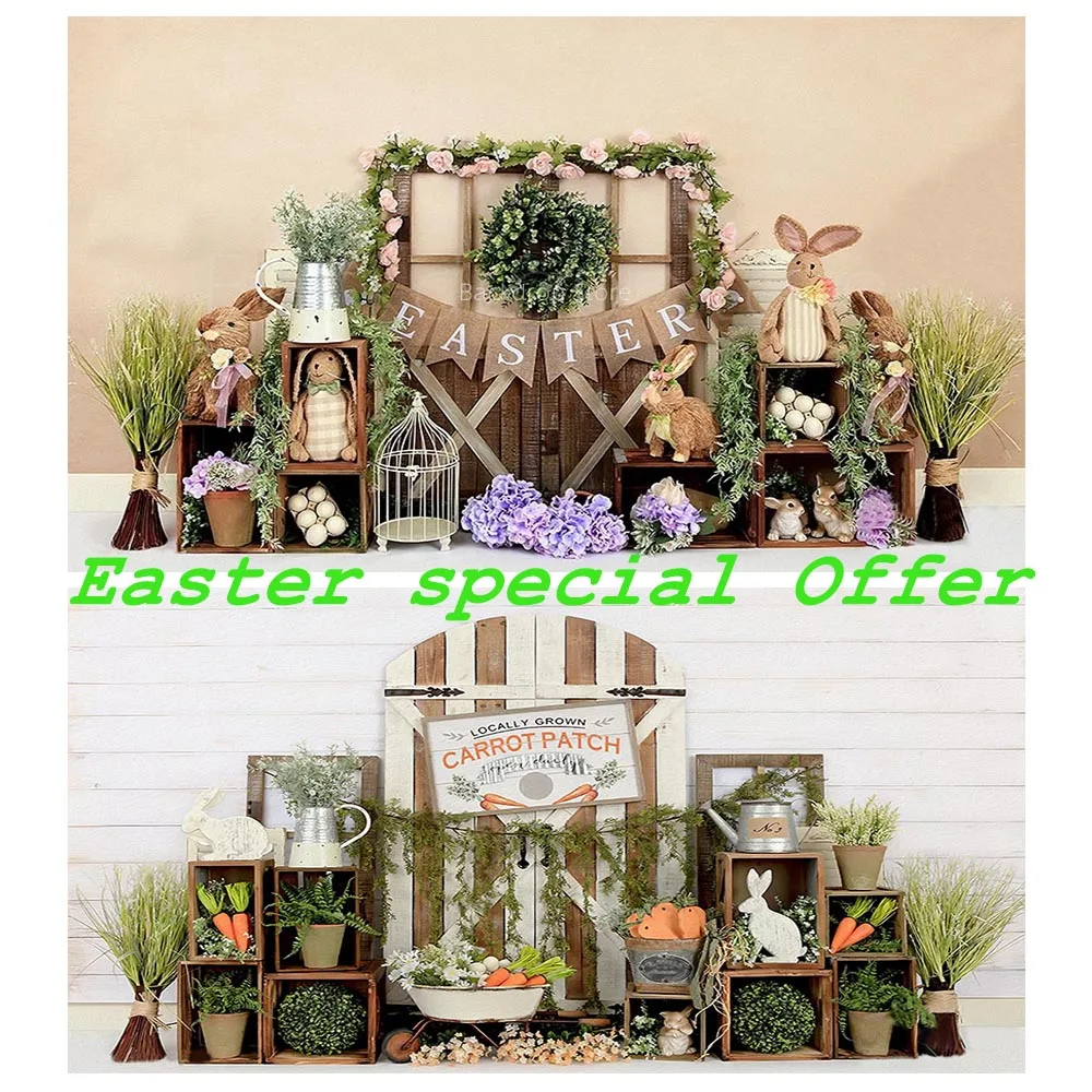 

Avezano Easter Photography Backdrops Happy Spring Rabbit Eggs Bucket Baby Party Photozone Backgrounds For Photo Studio Decor