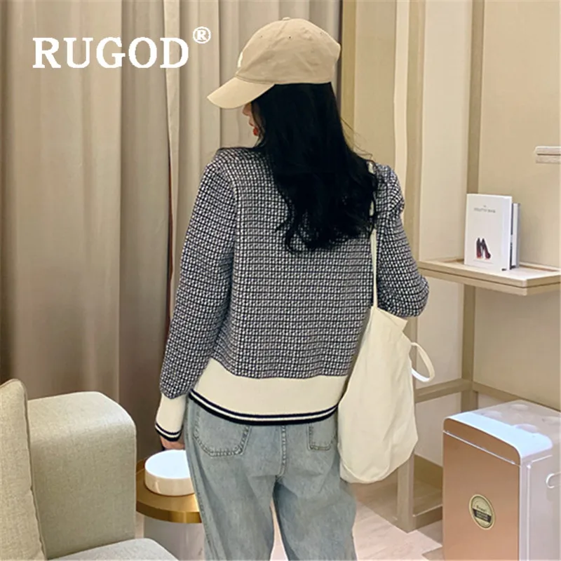 RUGOD Autumn Winter New Style Chic Plaid Sweater Contrast Color Single-breasted Knitted Cardigan Kpop Clothes Fashion 2019 |