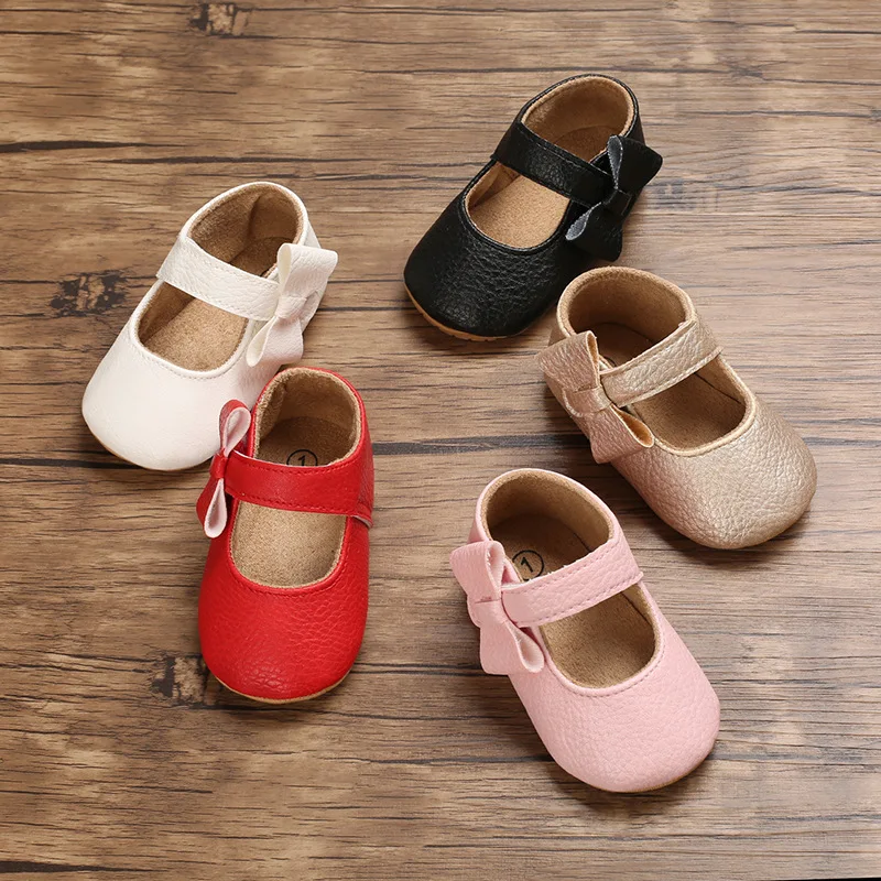 Cute Baby PU Leather First Walkers Baby Girl Moccasins Shoes Bowknot Soft Soled Non-slip Footwear Crib Shoes images - 6