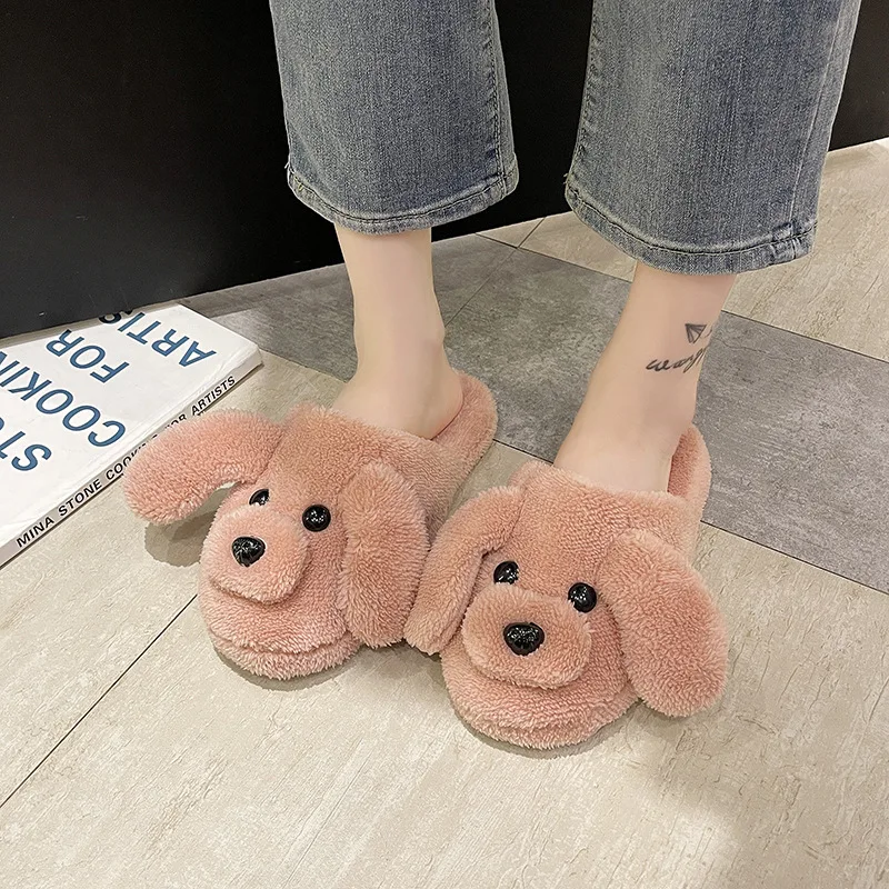 

Home Slippers Women's Female Shoes Slides Fur Flip Flops Fashion Winter Footwear Flock Massage 2021 Plush Luxury Flat Round Toe