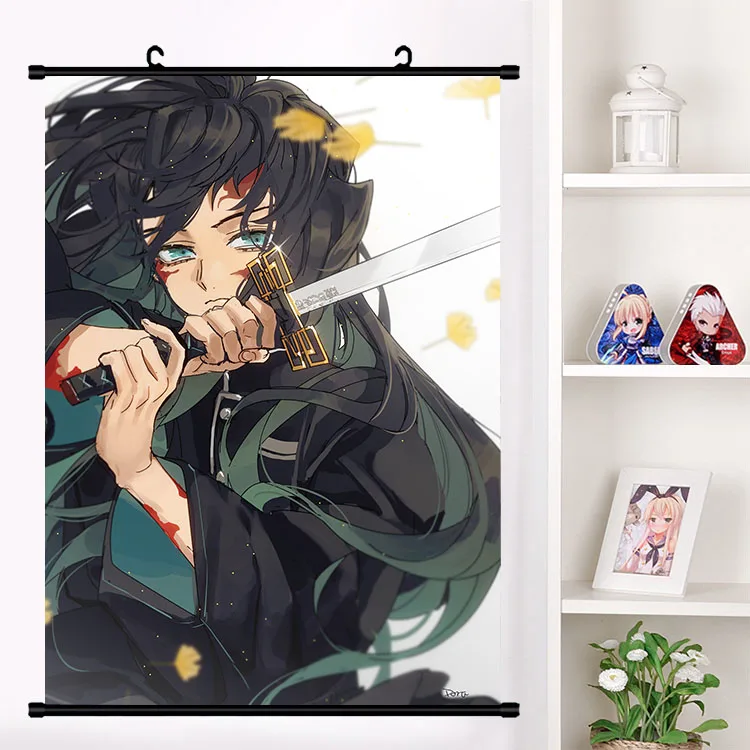 Аниме демон убийца: Kimetsu no Yaiba Uzui Tengen Rengoku Shinjurou Obanai настенный свиток плакат Настенные подвесные плакаты домашний декор