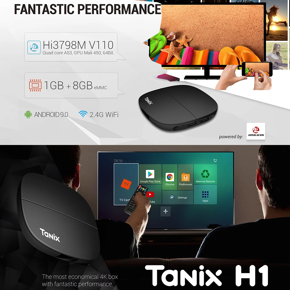 Android 9 0 Tanix H1 H2 Смарт ТВ коробка Hisilicon Hi3798M 4 ядра 4K 2 4G Wi Fi мини Декодер каналов