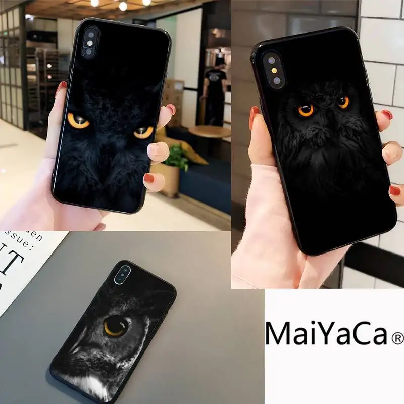 MaiYaCa Сова темные светящиеся глаза черный чехол для мобильного телефона iPhone 8 7 6 6S