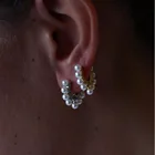 Женские серьги-кольца из серебра 925 пробы, с белыми и розовыми вставками