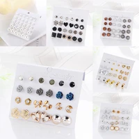 12 pairs card mixed style stud earring set for women color balls love flowers earrings women imulated pearl earrings jewelry
