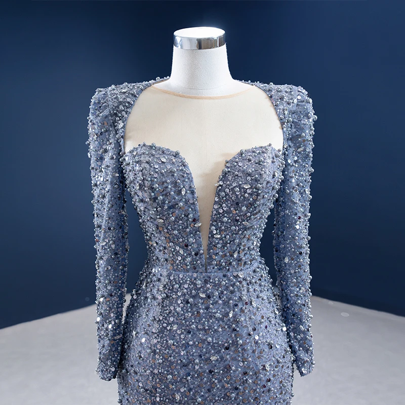 RSM67272 Sexy Close-fitting Fishtail Evening Dress Transparent Lace V-neck Pearl Decoration Metal Sequins Activity Banquet Dress