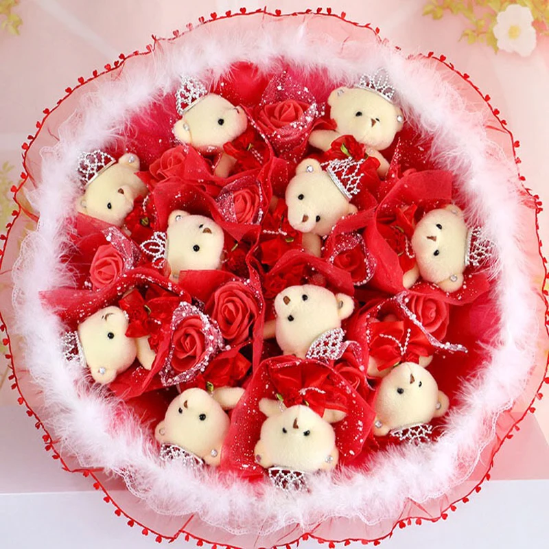 

Round bear red soap flower plush bouquet Valentine's Day Christmas birthday Gifts Handicrafts