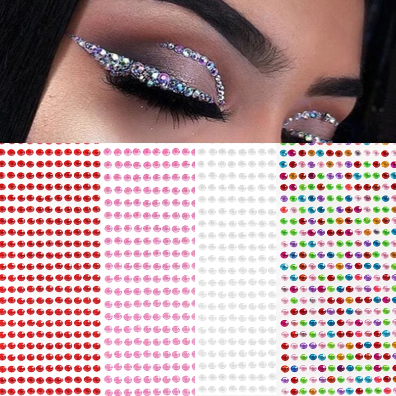 

12 Color Diamond Stickers Eyeliner Eyeshadow Face Body Sticker Jewel Eyes Makeup Crystal Eye Self Adhesive Sticker 437 Pcs/sheet