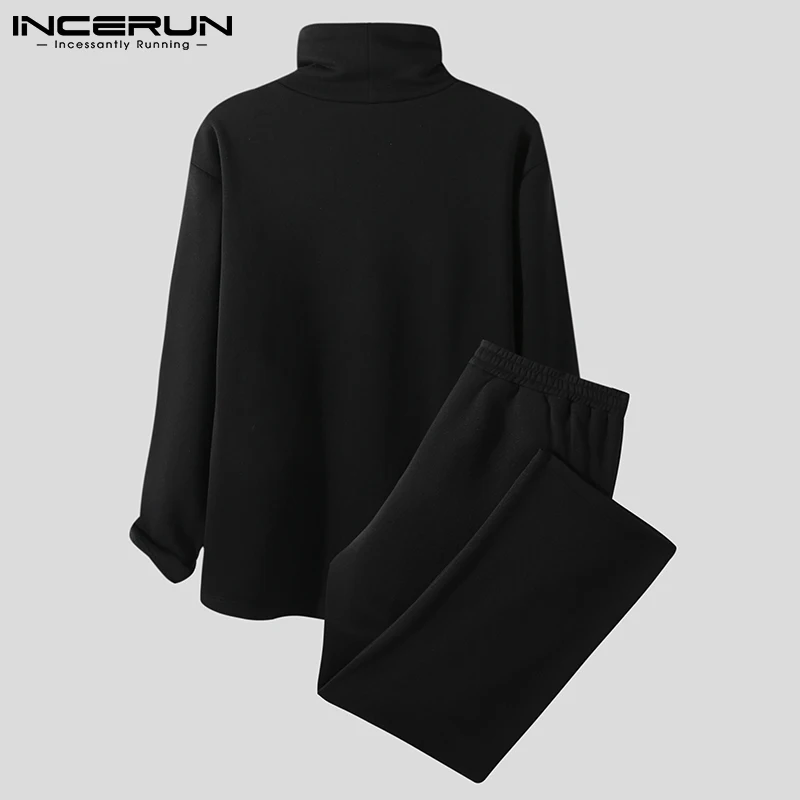 Мужской однотонный костюм с высоким воротником длинным рукавом и брюками поясом