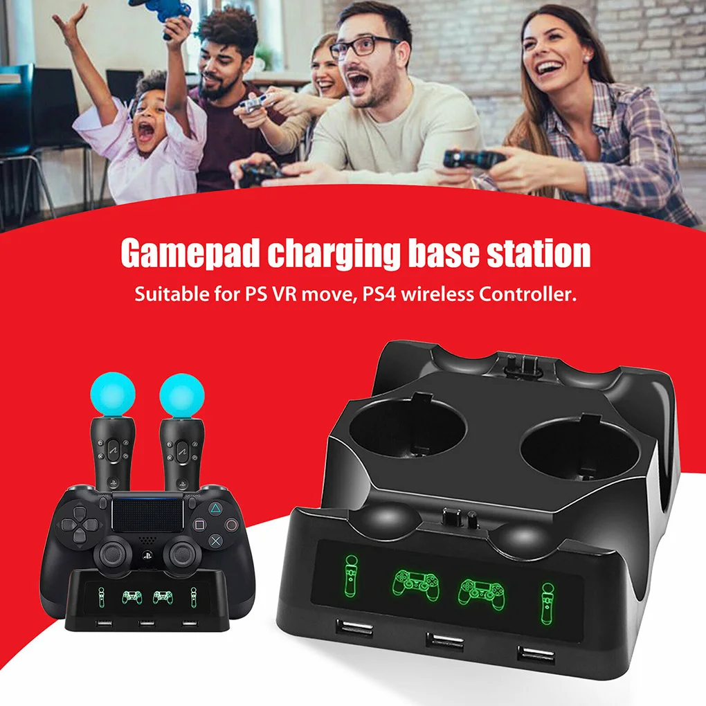 

4 in 1 Controller Charging Dock Station for Playstation PS4 VR Move Charger Stand for PlayStation MOVE Controller Charger