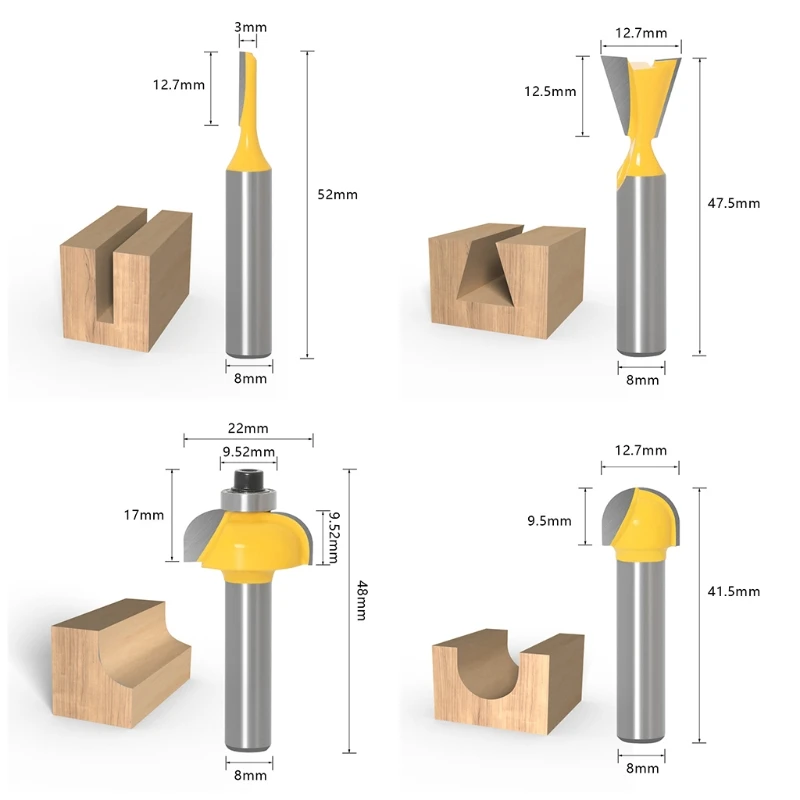 

15pcs/set 8mm Shank Router Bit Trimming Milling Cutter Carbon Steel Wood Bits Cutting Woodworking Tools