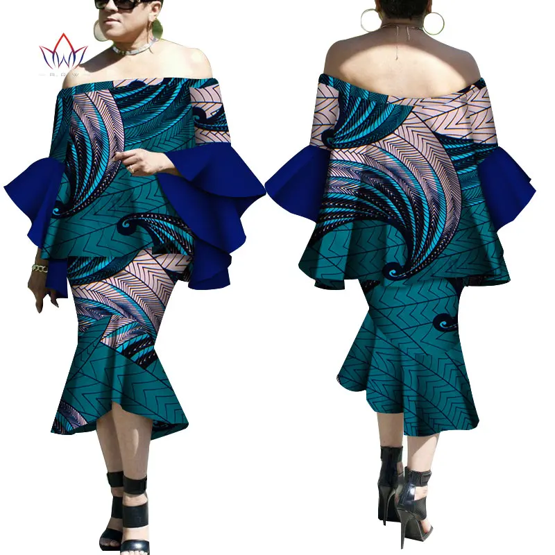 2020 Summer African Dashiki For Women Skirt Set Natural Bazin Riche African Fashion Clothing Cotton Plus Size BRW WY4703