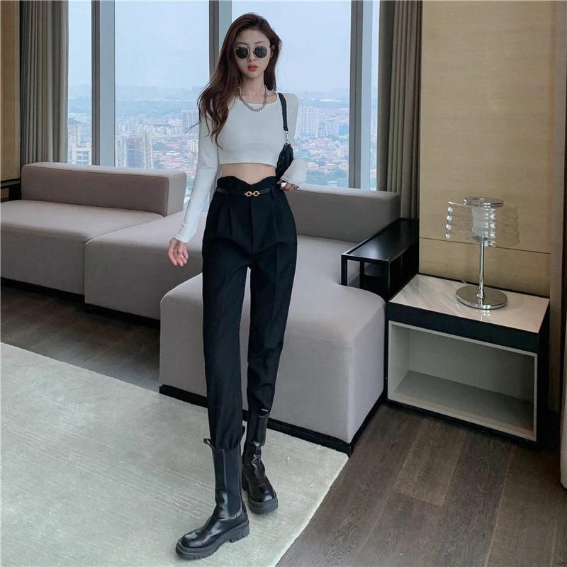 

2021 Early autumn Women's Clothing new Suit trousers Korean style High waist Thin All-match Casual loose Harem pants women pant