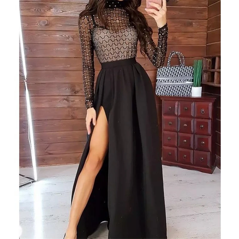 Сексуальное женское платье элегантное Сетчатое Прозрачное с длинным рукавом