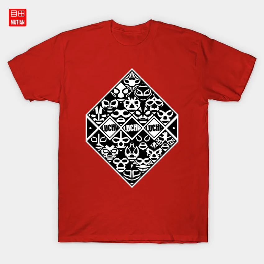 LUCHA-LIBRE футболка графический борец смешное лицо квадрат уникальный черный и белый