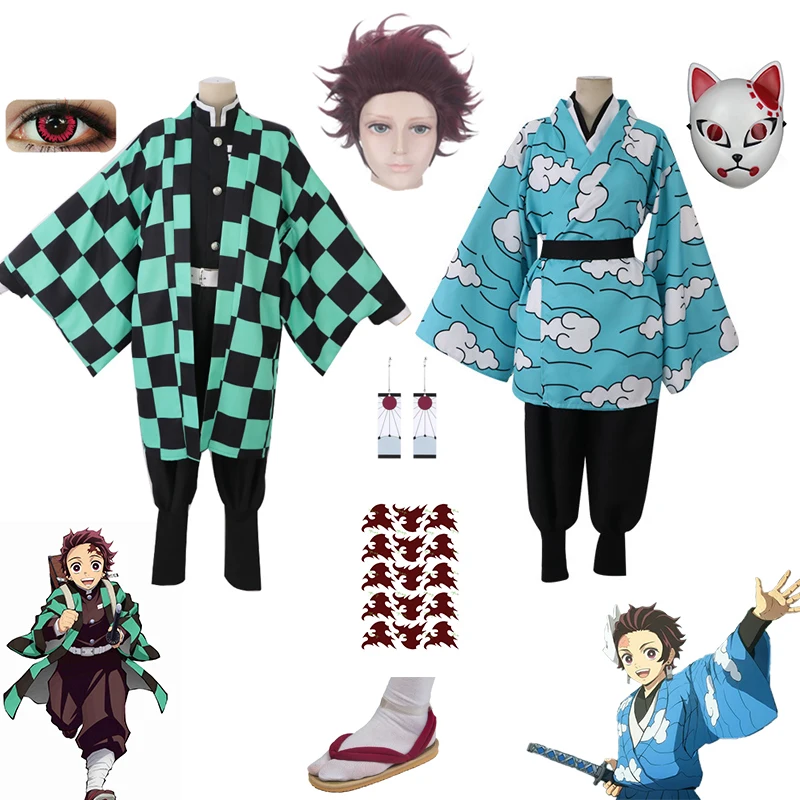 

Косплей-костюм Kamado Tanjirou Kimetsu no Yaiba для Хэллоуина, Забавный костюм с париком, женская маска, набор обуви