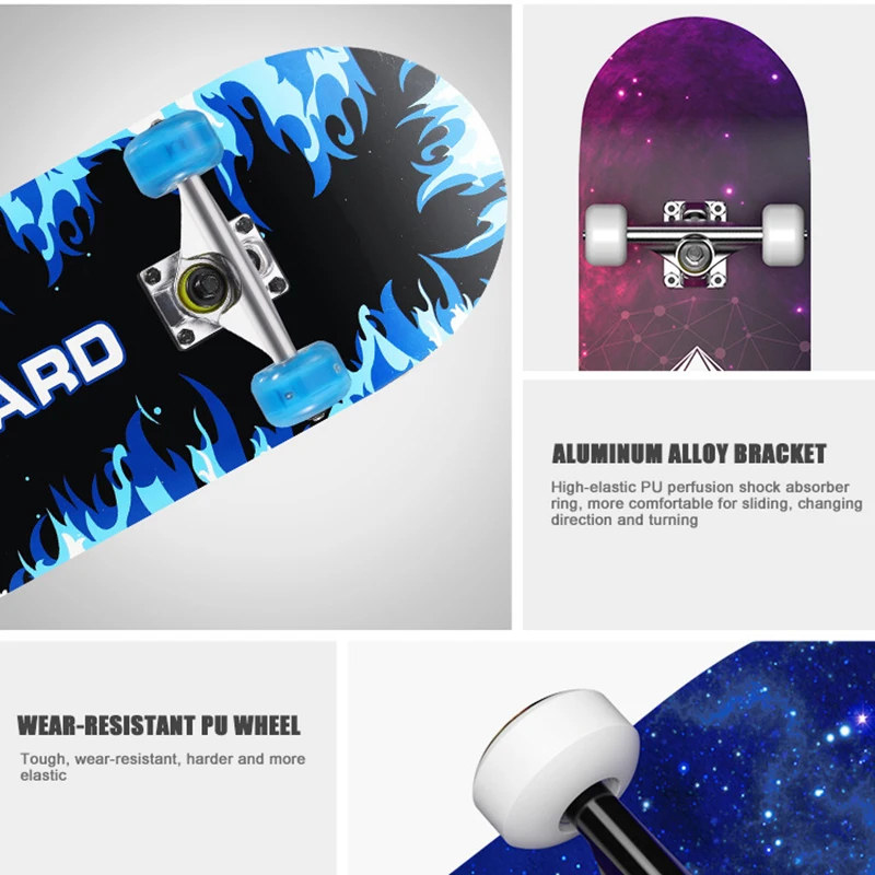 Скейтборд 80см/31 дюйм Начинающий Взрослый Дети Кленовый Комплект Скейтборда Крутой Двойной Рокер Высокая Скорость Дрифт