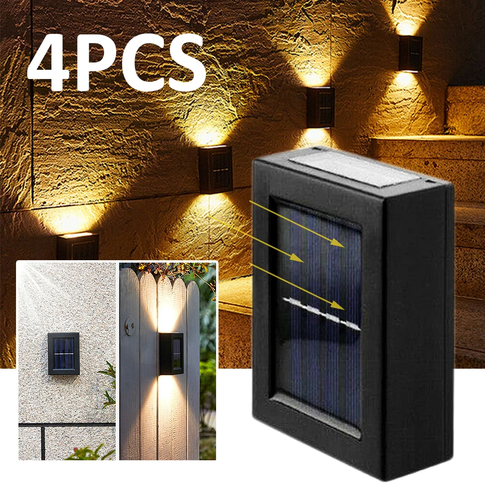 

Новинка, 4 шт., теплый белый светодиодный светильник на солнечной батарее, освещение для забора, наружный садовый энергосберегающий настенный светильник, уличный светильник для украшения двора