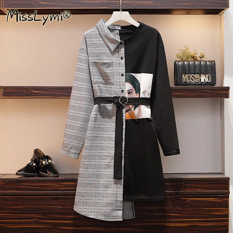 Женское асимметричное платье большого размера 4XL сезон осень 2020 Модная хлопковая