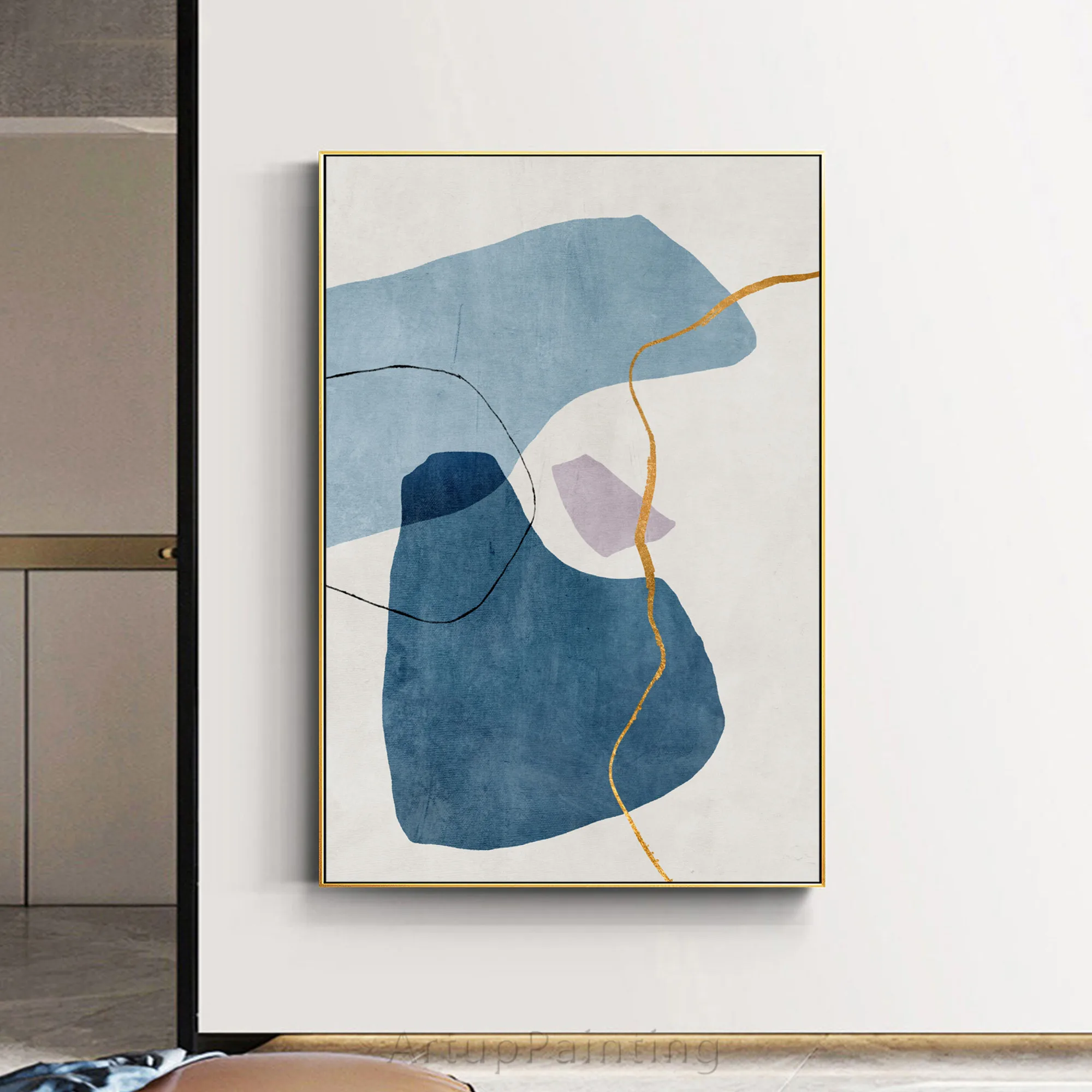 

No Framed Hand Painted Oil Painting On Canvas Wall Art Blue Minimalist Abstract Painting On Light Blue Large Picture For Home D