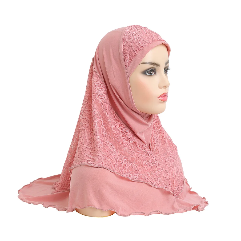 

Muslim Instant Hijab Scarf Fashion Lace Splicing Net Yarn Wraps Headscarf Malaysia Islamic Pray Hat Turban Amira Shawl Headwrap