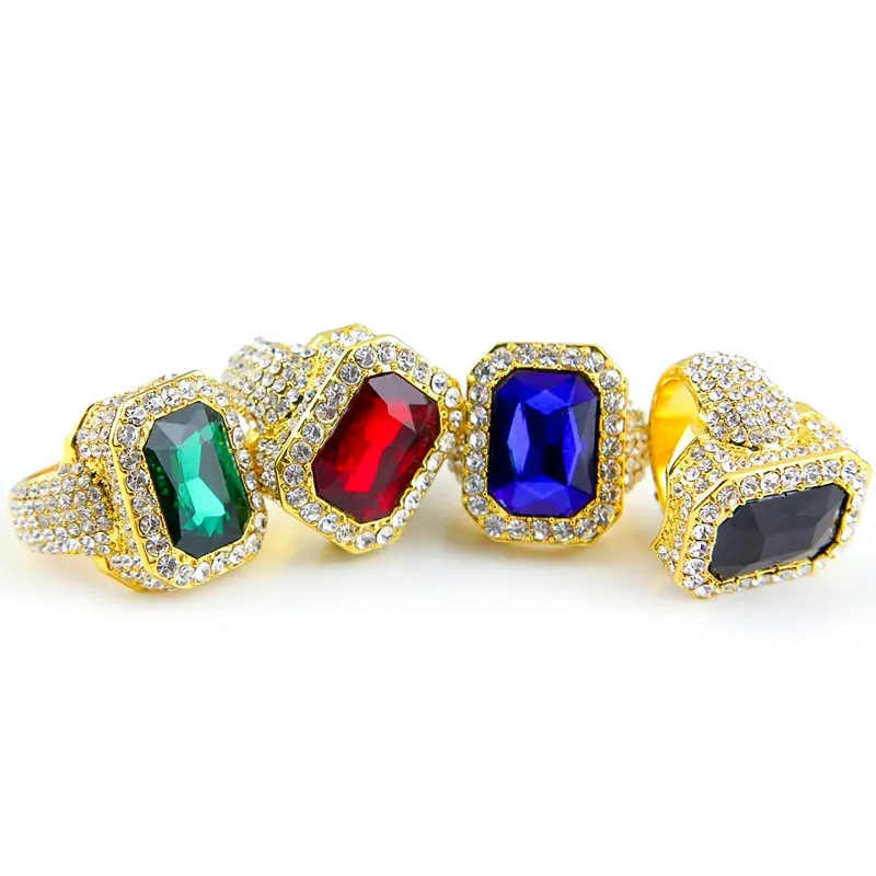 

New Mens Iced Out Crystal Big Gem Band Rings Gold Silver Plated Hip Hop Jewelry For Women Gift