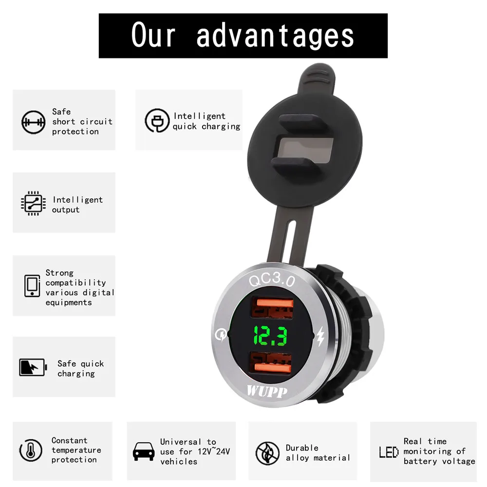 2019 New QC3.0 Dual USB Charger For Motorcycle Car Truck ATV Boat Socket 12-24V Auto Power Adapter Plug | Автомобили и мотоциклы