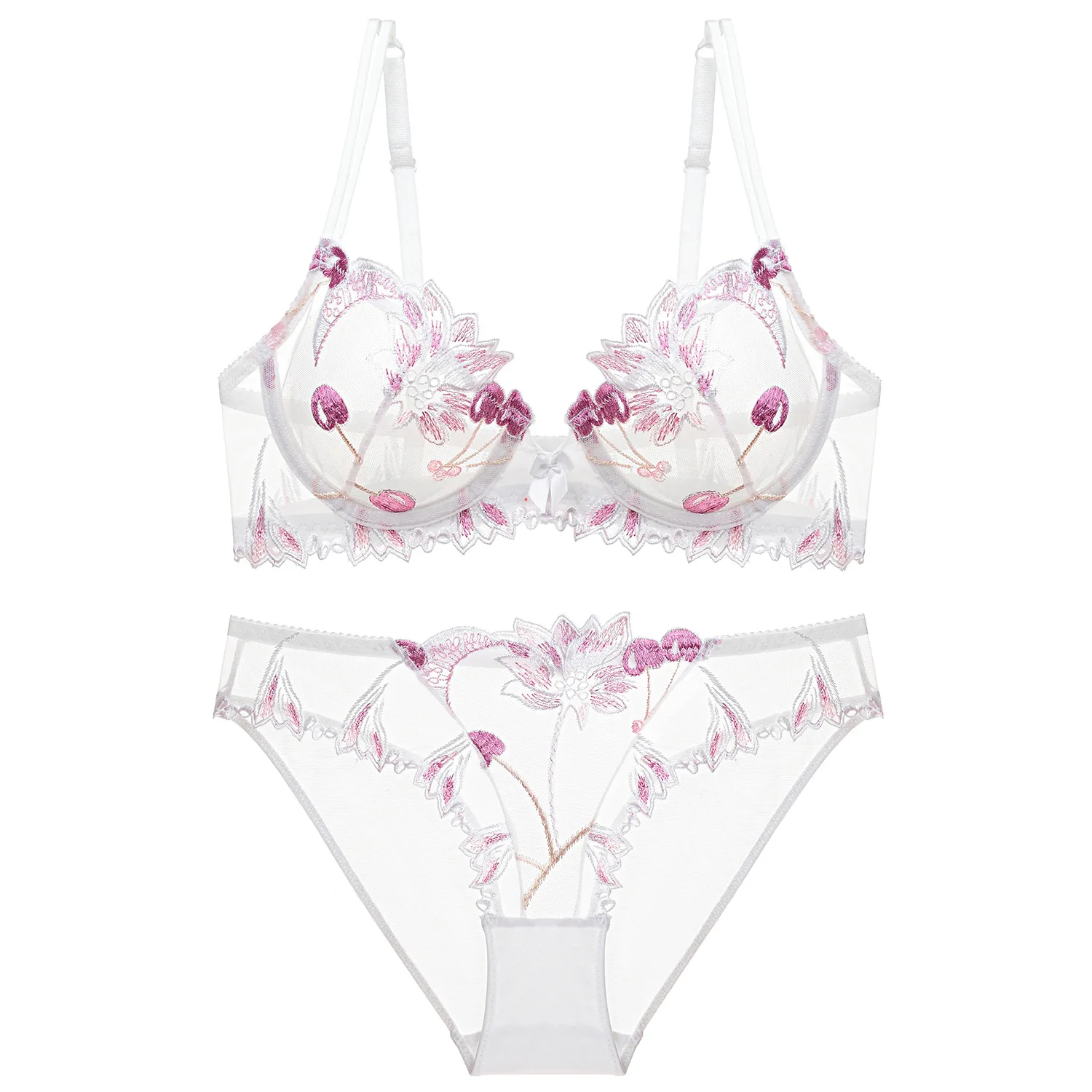

Ultra Thin Embroidery Plus Size Bras Women Underwear Sets Female Transparent Lace Bra And Panties Set Red Sexy Lingerie C D Cup