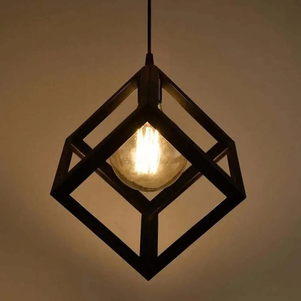 

Промышленный Тип в форме Куба люстра/подвесной светильник Винтаж Стиль черные металлические подвески лампы для кафе или Кухня E27 лампы