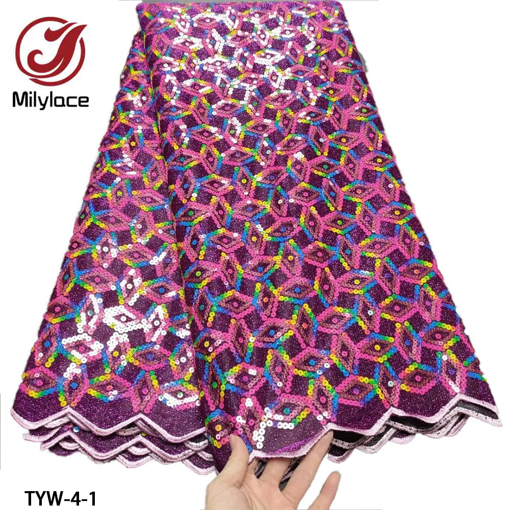 

African French 5 Yards Embroidery Double Organza Lace Fabric with Sequins High Quality Nigerian Lace Fabric Sewing TYW-4