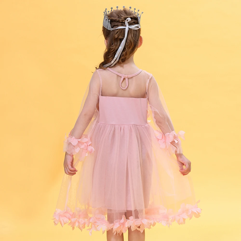 Детское кружевное платье HE Hello Enjoy Осеннее розовое для девочки элегантное детское