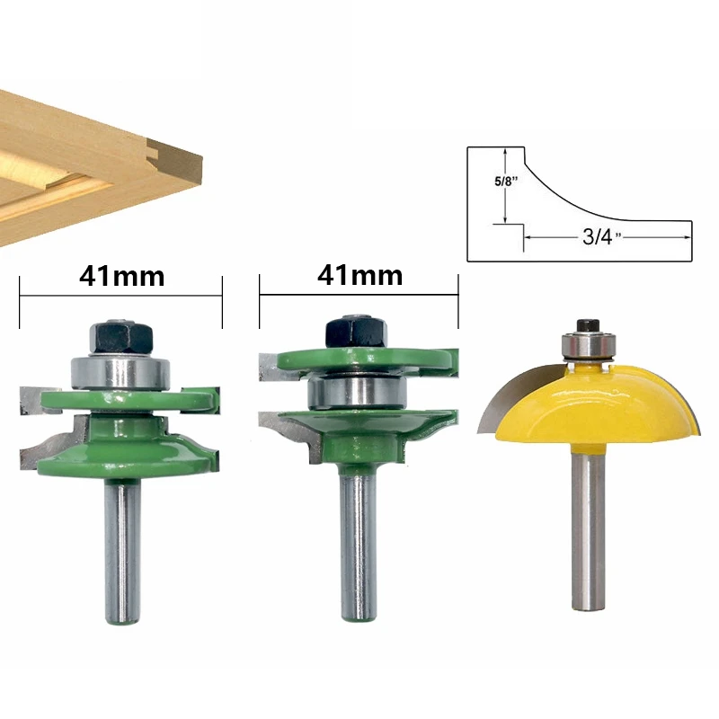 3Pcs 8Mm Shank Door Panel Cutters Raised Cabinet Router Bit Set Woodworking Milling Cutter for Wood | Инструменты