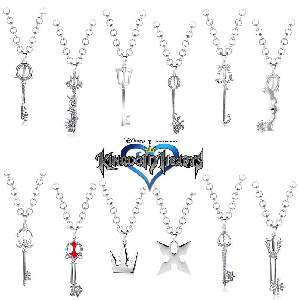 

Kingdom Hearts Crown Metal Sora Keyblade Diamond Dart Necklace Pendant Sword Key Holder Neck Chain Choker Jewelry Gift llaveros