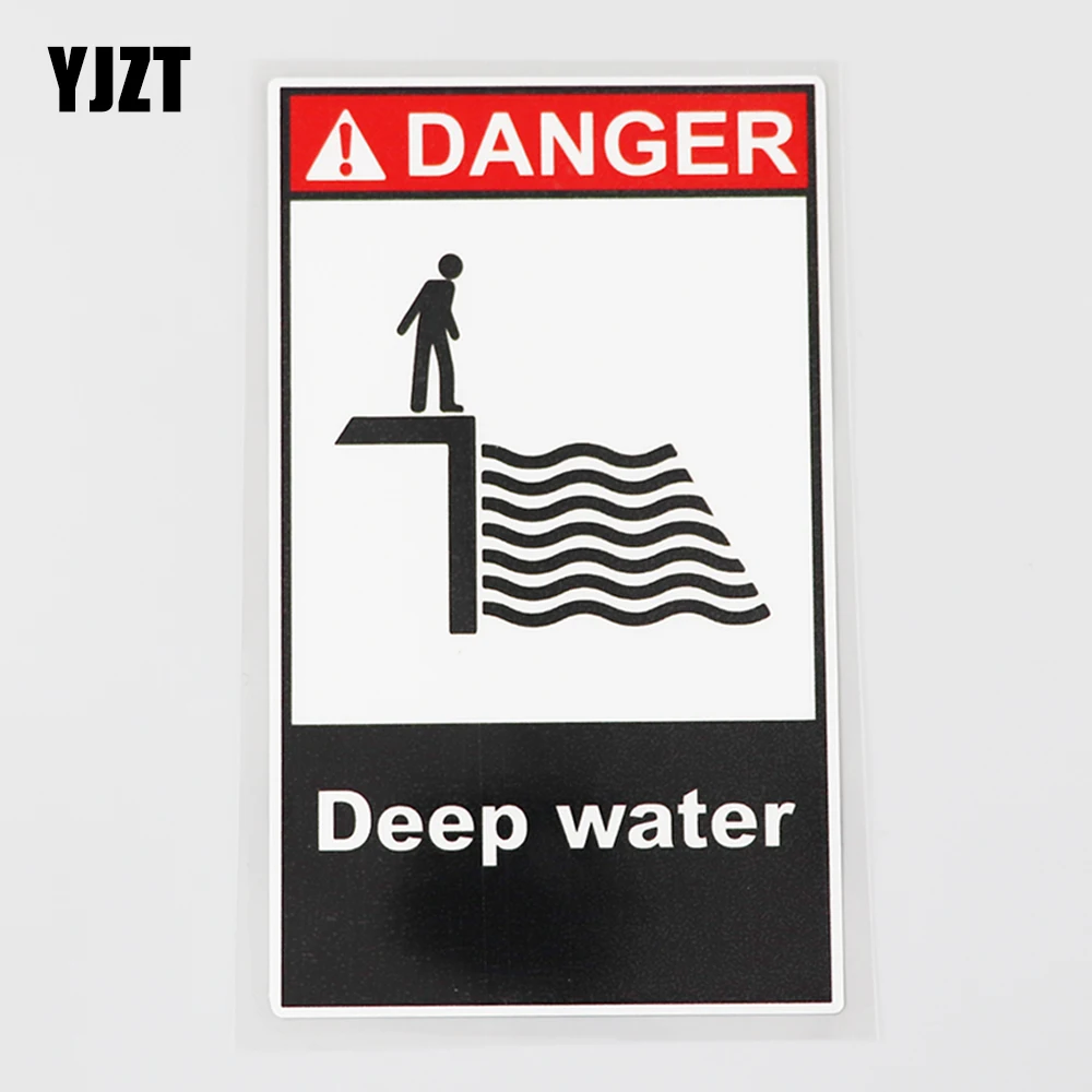 

YJZT 9.1CM×15.6CM Decal Warning Deep Water Danger PVC Car Sticker 12C-0468