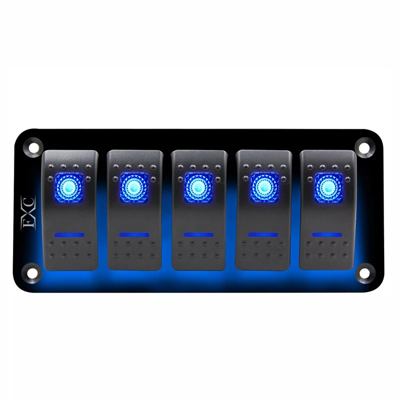 

12V-24V 5 Gang Blue Rocker Switch Panel Circuit Breaker Boat Marine Waterproof