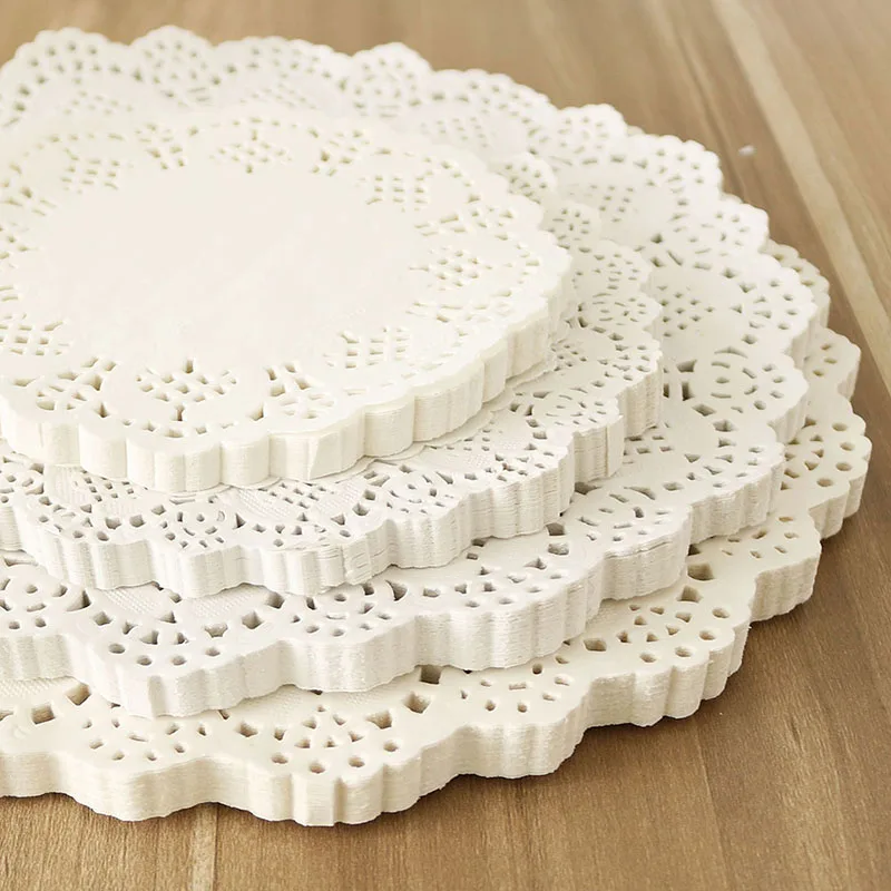 

Various Sizes of Round Paper Lace Paper Tablecloth White Decoration Tableware Placemat Paper Pad 100 Pcs Placemats for Table