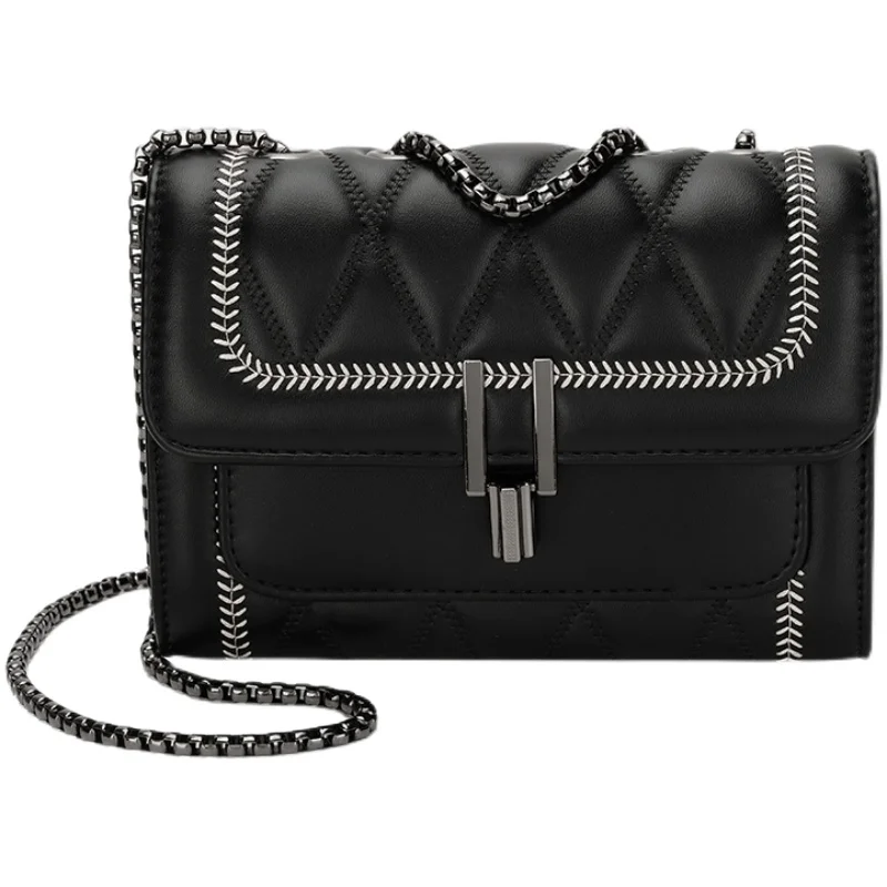 

2021 Fashion Women Black Crossbody Bag Classic Crocodile Pattern Chain Shoulder Handbags Lightweight Chain Strap Messenger