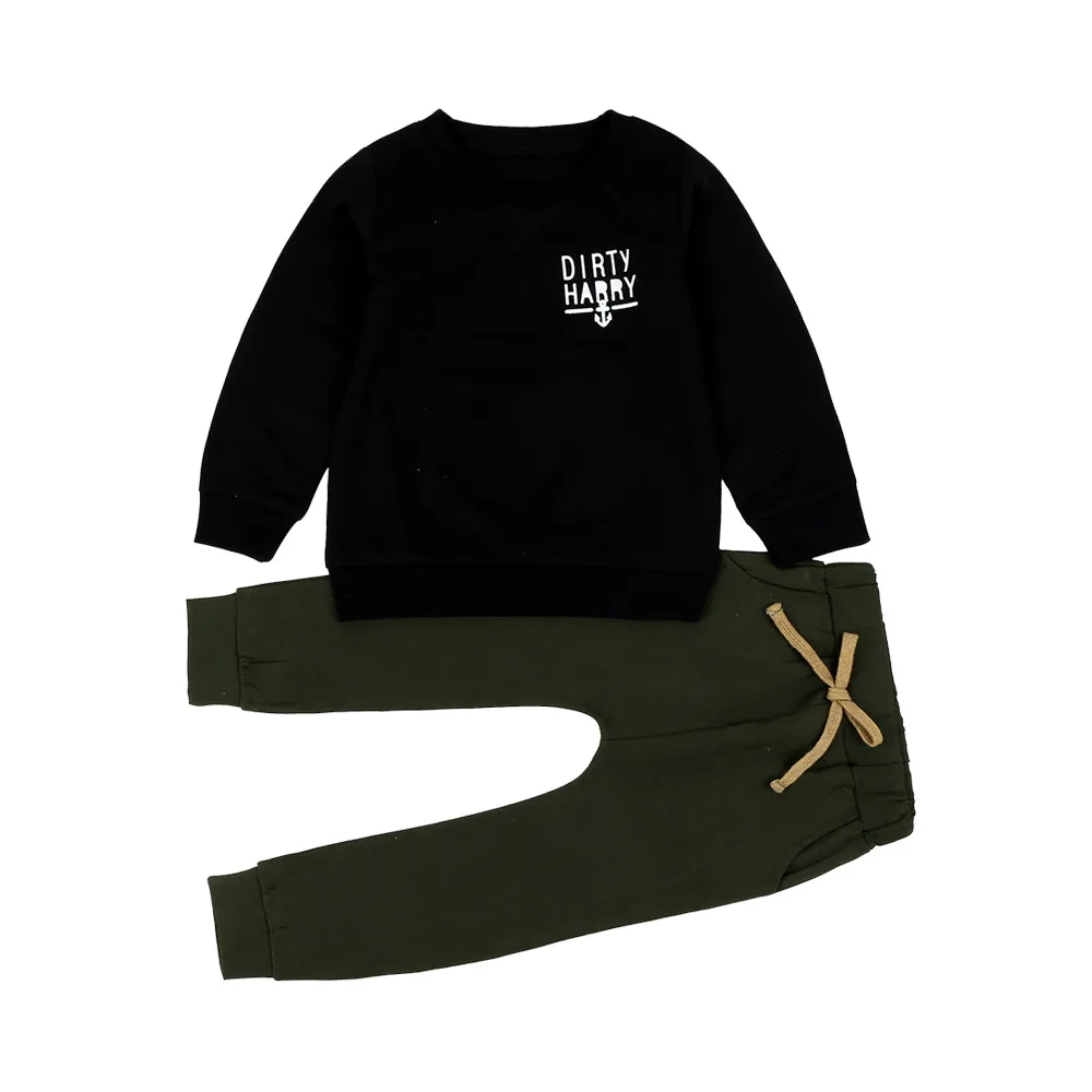 2019 Trend Style Newborn Kids Baby Clothing Sets &quotScallywag Crew&quot Grey Cotton Tops+ Khaki Pants Casual Clothes Outfits |