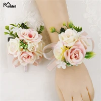 meldel wedding wrist corsage bridesmaids bracelet silk flower wrist corsage bracelets wedding hand flowers boutonniere groomsmen