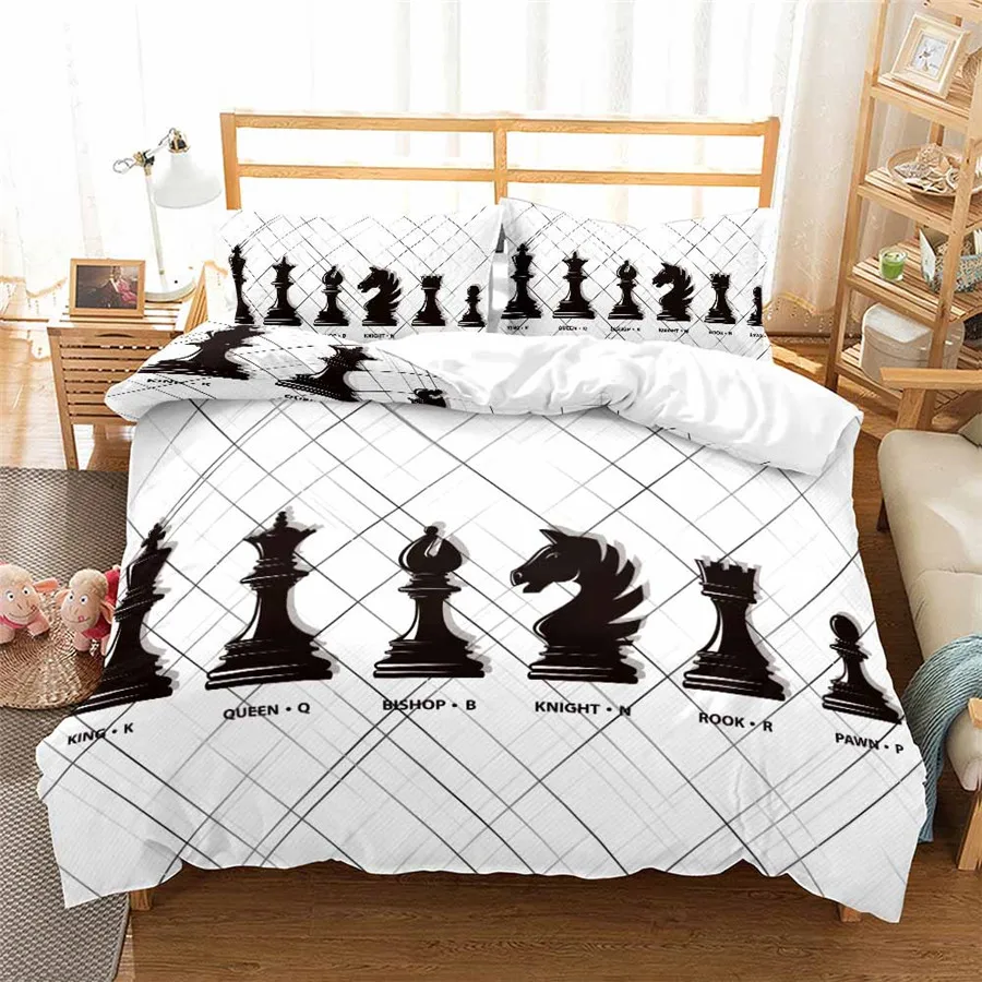 HELENGILI 3D Bedding Set International Chess Print Duvet Cover Bedcloth with Pillowcase Bed Home Textiles #GJXQ06 | Дом и сад