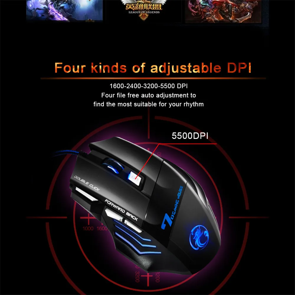 Игровая мышь Проводная игровая клавиатура 104 колпачки русские с подсветкой 5500 dpi Бесшумная мышь геймерская эргономичная мышь для ПК ноутбука