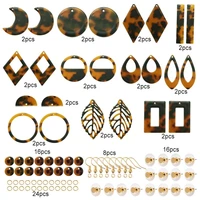 1set geometric shape leopard print resin charms pendant with earring hook back open jump ring for dangle earrings jewelry making