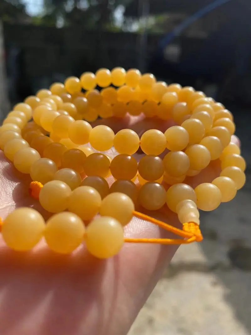 8mm Quality Golden Tridacina Mala Hanging Bangle 108 Bead Energy Bracelet Rosary Organic gems Very Rare | Дом и сад