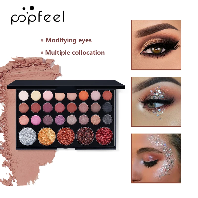 POPFEEL 29 цветов блестящий глиттер палитра теней для век с набором кистей макияжа| |