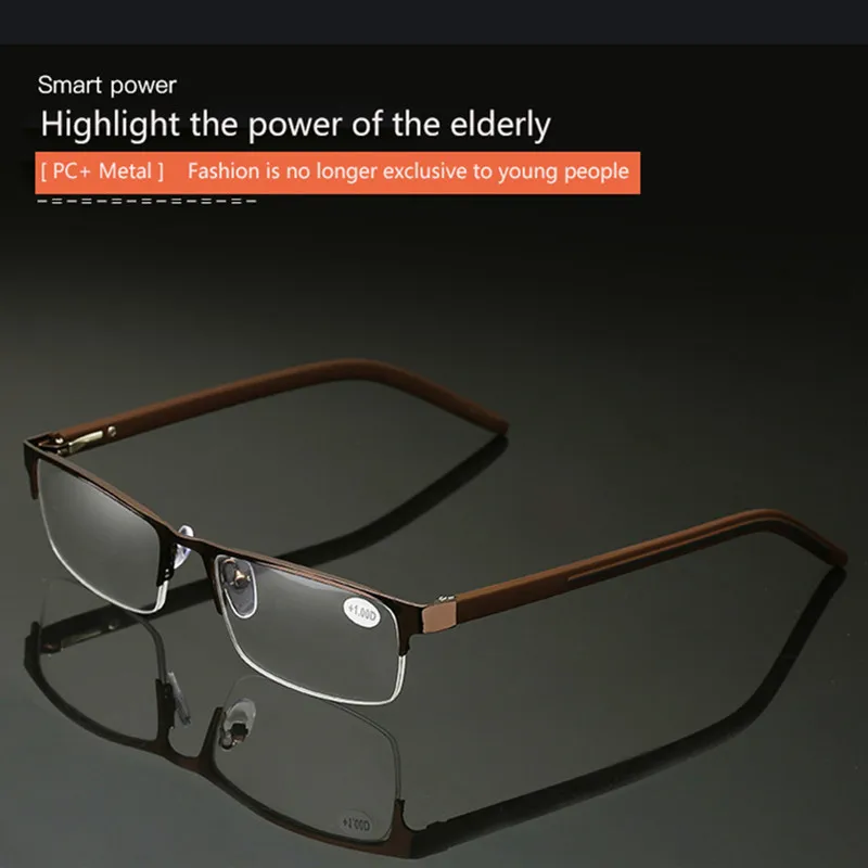 

KEWORSENS Men Titanium Alloy Reading Glasses Non Spherical 12 Layer Coated lenses Business Hyperopia Prescription Eyeglasses