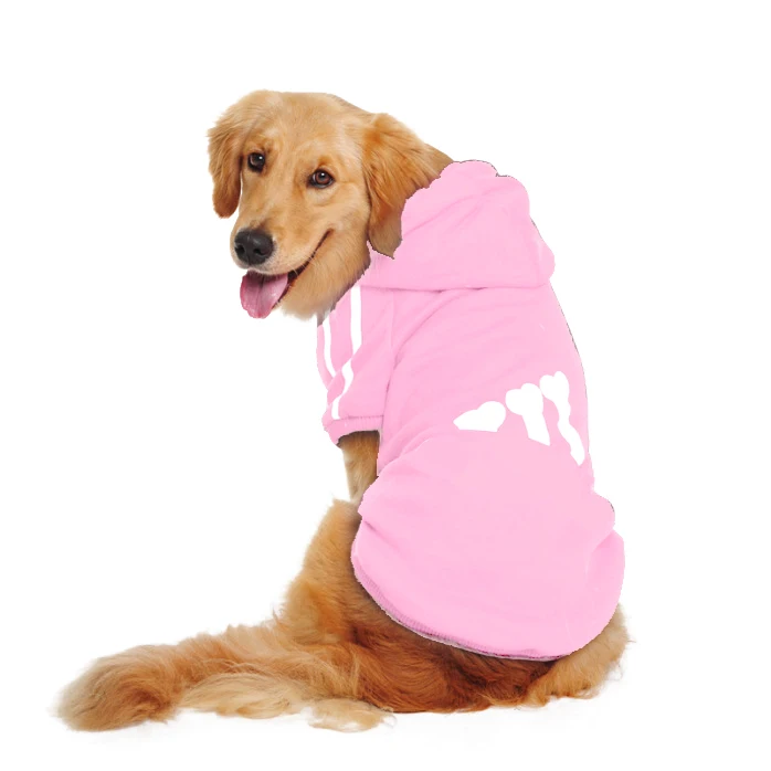 Розовый Большая одежда для собаки из флиса Зимняя одежда для собак Одежда для щенков Одежда для собак спортивная куртка с принтом теплая куртка с капюшоном для больших собак мопс - Цвет: Розовый