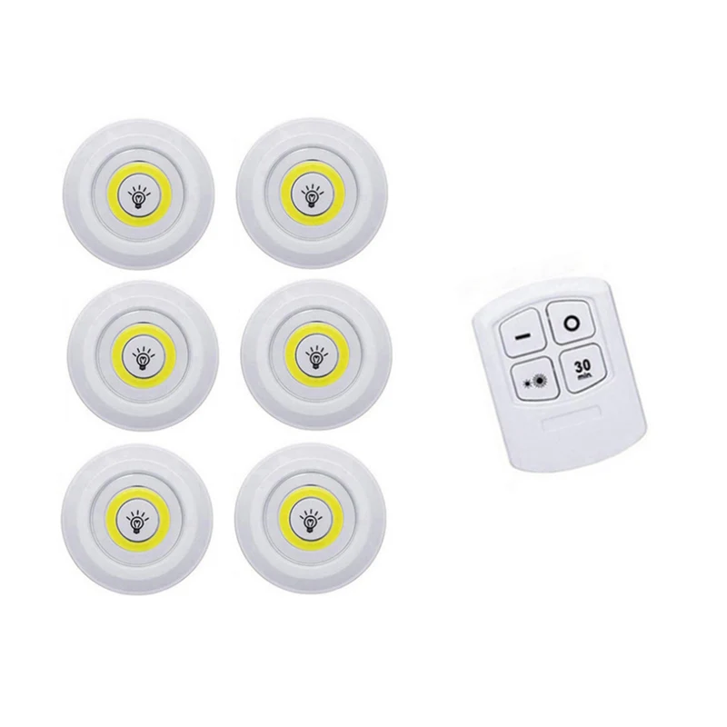 1Remote 6Lamps 3 Вт Cob под шкаф светильник светодиодный беспроводной светильник для спальни с пультом дистанционного управления затемненный шкаф ночник для общежития шкаф - Испускаемый цвет: 1Remote 6Lamps
